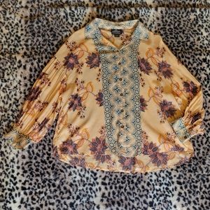 🌻 NWOT Angie Floral Mixed Print 3/4 Sleeve Button Up Collared Top